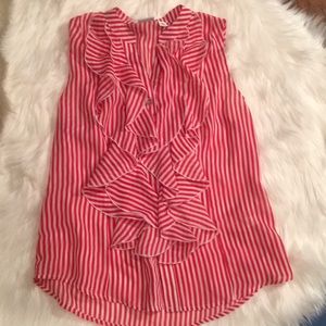 Red and White striped ruffled tank